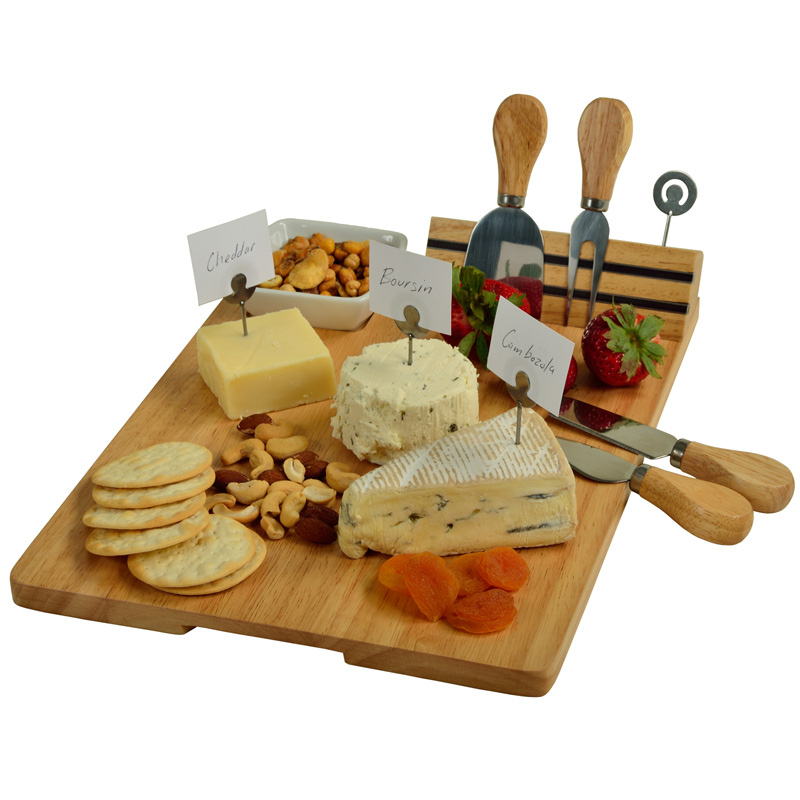 Hardwood Cheese/Charcuterie Board with Knife set, Ceramic Bowl and Markers